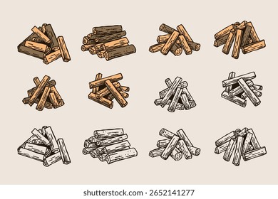 Paquete de troncos de madera para fogata - Juego de Vector de Elementos al aire libre