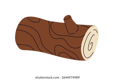 Toro de madeira, tronco de árvore cortado, seção transversal. Peça de floresta de madeira com anéis, casca áspera. Madeira natural, madeira, silvicultura, material para trabalhar madeira. Ilustração de vetor plano isolada no plano de fundo branco