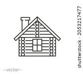 wood or log house icon, eco building, modern blockhouse, home of tree, thin line symbol on white background - editable stroke vector illustration eps10