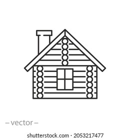 wood or log house icon, eco building, modern blockhouse, home of tree, thin line symbol on white background - editable stroke vector illustration eps10