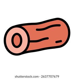 Wood log icon flat line style illustration representing raw timber and forestry resources, suitable for construction, woodworking, and nature-related projects