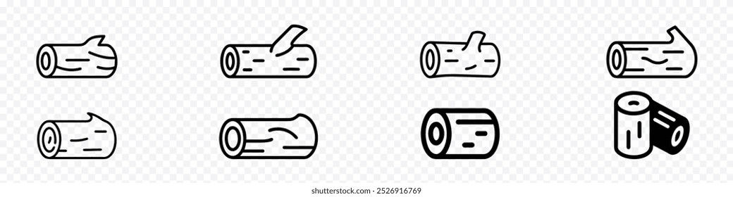 Ícone de registro de madeira definido. Conjunto de ícones de vetor de lenha. Ícones de madeira. ilustração vetorial. Ícone de registro de madeira. Ícone de madeira isolado no fundo branco.