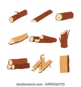 wood log set cartoon. tree trunk, bark material, timber texture wood log sign. isolated symbol vector illustration