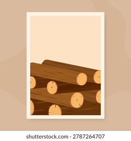Wood log stack template with brown tone. Timber woodpile makes flat pattern and soft texture. Round log section and smooth trunk slice give warm nature accent for banner design cover or card