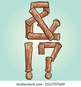 Wood Log Stump Sets Of Symbols Ampersand Question Mark Exclamation Mark 