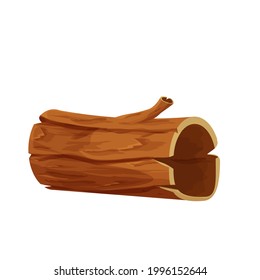 Wood log, tree trunk empty in cartoon style isolated on white background. Forest clipart, old and broken piece, part. . Vector illustration