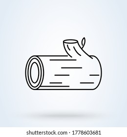 Wood log vector illustration in line design style. Timber, tree trunk symbol.