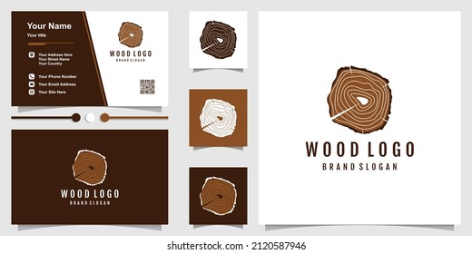 Wood logo design with creative element concept Premium Vector