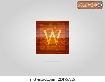 Wood Logo  and design vector,alphabet ,lined pattern, gray background frame,eps10