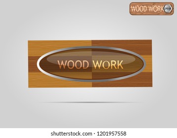 Wood Logo  and design vector,alphabet ,lined pattern, gray background frame,eps10