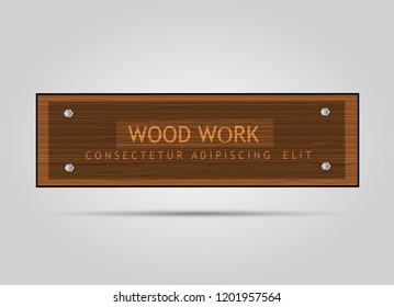 Wood Logo  and design vector,alphabet ,lined pattern, gray background frame,eps10