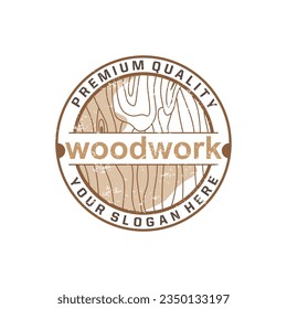 Wood Logo, Wood Grain Layers Vector, Carpentry Industry Design Simple Minimalist Template Illustration