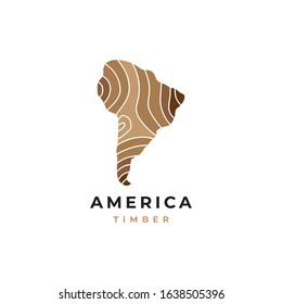 Wood logo with map symbol graphic design vector template. South america