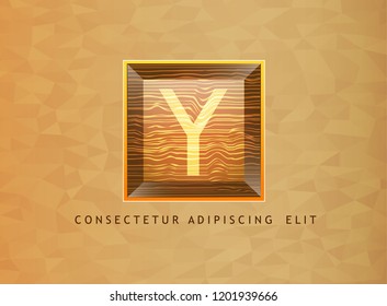 Wood Logo  orange and design vector,alphabet,lined pattern,Triangle Brown background frame,knot on splat,glossy