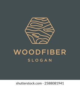 Wood logo vector with a hexagonal shape, featuring bark layers and wood grain texture, inspired by tree trunk illustration design