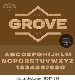 Wood logotype for woodcutting industry. Vector set of letters and  numbers.