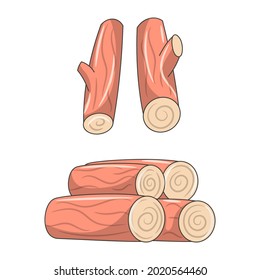 Colección Wood Logs Ilustración de los vectores de color con un sencillo estilo de esbozo dibujado a mano 