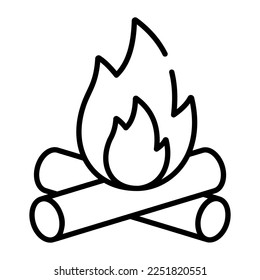 Wood logs with fire flame icon, editable vector of campfire