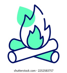 Leñones de madera con icono de la llama de fuego, vector editable del fuego