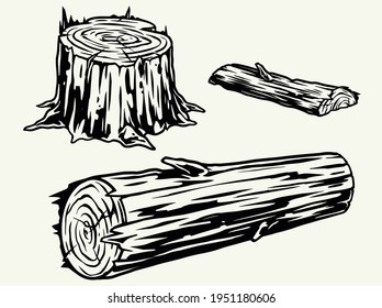 Wood Logs And Stump Concept In Vintage Monochrome Style Isolated Vector Illustration