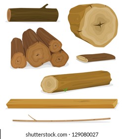 Wood Logs, Trunks And Planks Set/ Illustration of a set of cartoon wood material logs, planks, shelves, twigs and trunks