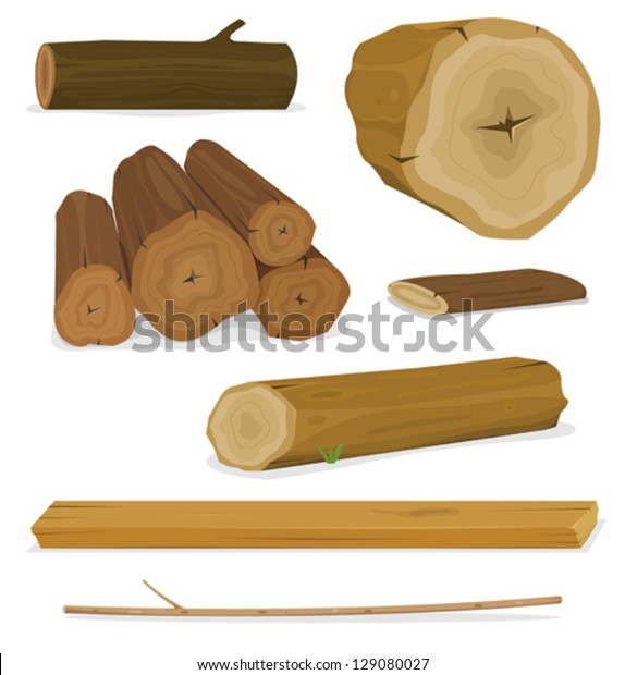 木の丸太 幹 厚板のセット 漫画の木材の材木の丸太 板 棚 小枝 幹のセットのイラスト のベクター画像素材 ロイヤリティフリー