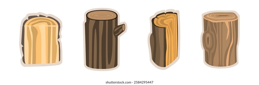 Wood and Lumber Material Sticker and Element Vector Set.