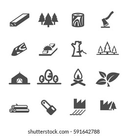 Wood Lumber Mill Saw Tree Cut Icon Set Vector