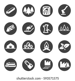 Wood Lumber Mill Saw Tree Cut Icon Set Vector