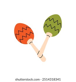 Wood maracas. Mexican musical instruments. Vector illustration.