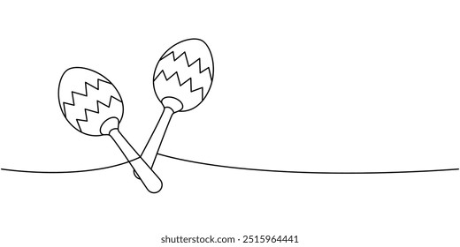 Wood maracas one line continuous drawing. Mexican musical instruments. Vector linear illustration.