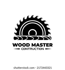 Wood master with cut machine logo design