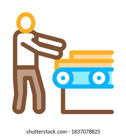 Holzwerkstoffförderer-Symbol-Vektorgrafik. Förderzeichen für Holzwerkstoffe. Illustration von Farbzeichen