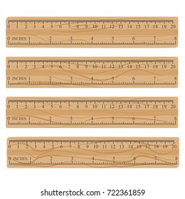 Wood measuring rulers set, centimeters and vectors, stationery - vector