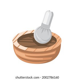 wood mortar and pestle isolated icon