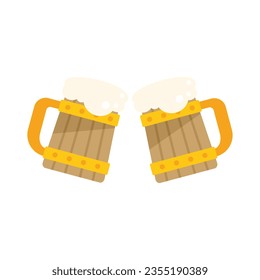 Wood mug beer icon flat vector. Hand drink. Cheers toast isolated