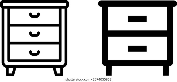 "Wood Nightstand Vector Icon Set: Furniture and Interior Design Graphics"