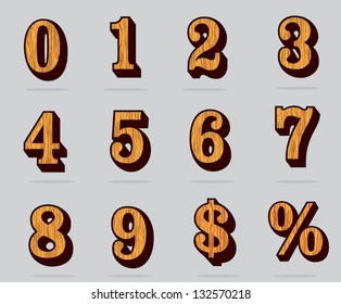 wood numbers set. Vector.