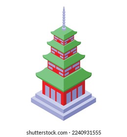 Icono de pagoda de madera vector isométrico. Edificio asiático. Templo de la ciudad