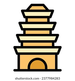 Wood pagoda icon outline vector. Chinese building. House temple color flat