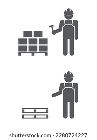 wood pallet cargo with worker icon set