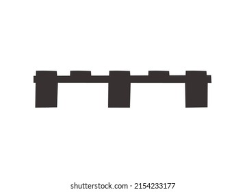 Wood pallet front or side view in flat vector illustration. Black silhouette of wooden europallet isolated on white. Equipment for box making or storage in warehouse, farm, transportation and delivery