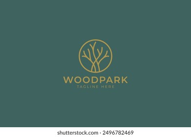 Logotipo de Wood Park Elegante diseño de árbol de Naturaleza Tranquil Premium Brand Identity