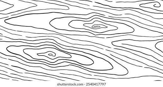 Wood Pattern Background. Wooden Seamless Texture. Wood Grain Texture. Seamless Wavy Pattern. Hand Drawn Wooden Background. Grey Abstract Background. Black and White Vector Illustration.