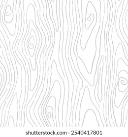 Plano de fundo padrão de madeira. Textura sem emenda de madeira. Textura de grãos de madeira. Padrão ondulado sem emenda. Fundo de madeira desenhado à mão. Fundo Abstrato Cinza. Ilustração de vetor em preto e branco.