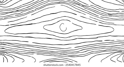 Wood Pattern Background. Wooden Seamless Texture. Wood Grain Texture. Seamless Wavy Pattern. Hand Drawn Wooden Background. Grey Abstract Background. Black and White Vector Illustration.