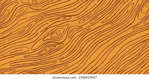 Wood Pattern Background. Wooden Seamless Texture. Wood Grain Texture. Seamless Wavy Pattern. Hand Drawn Wooden Background. Brown Abstract Background. Wooden Plank Vector Illustration.