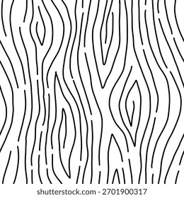 Plano de fundo padrão de madeira. Textura sem emenda de madeira. Textura de grãos de madeira. Padrão ondulado sem emenda. Fundo de madeira desenhado à mão. Fundo Abstrato Cinza. Ilustração de vetor em preto e branco.