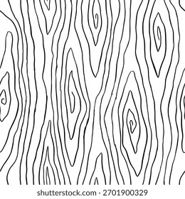 Plano de fundo padrão de madeira. Textura sem emenda de madeira. Textura de grãos de madeira. Padrão ondulado sem emenda. Fundo de madeira desenhado à mão. Fundo Abstrato Cinza. Ilustração de vetor em preto e branco.