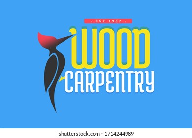 Wood pecker best original logo design gradient effect elements sign symbol inspiration and concept for wood, carpentry, construction and woodpecker. Vector woodworking creative emblem stamp carpenter